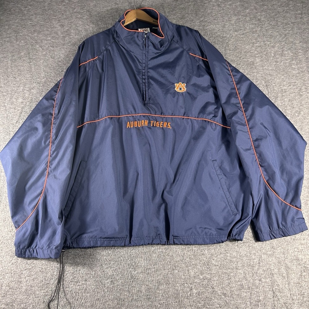 VTG Auburn University Jacket Mens XXL Tigers Windbreaker 1/2 Zip Front‎ & Back